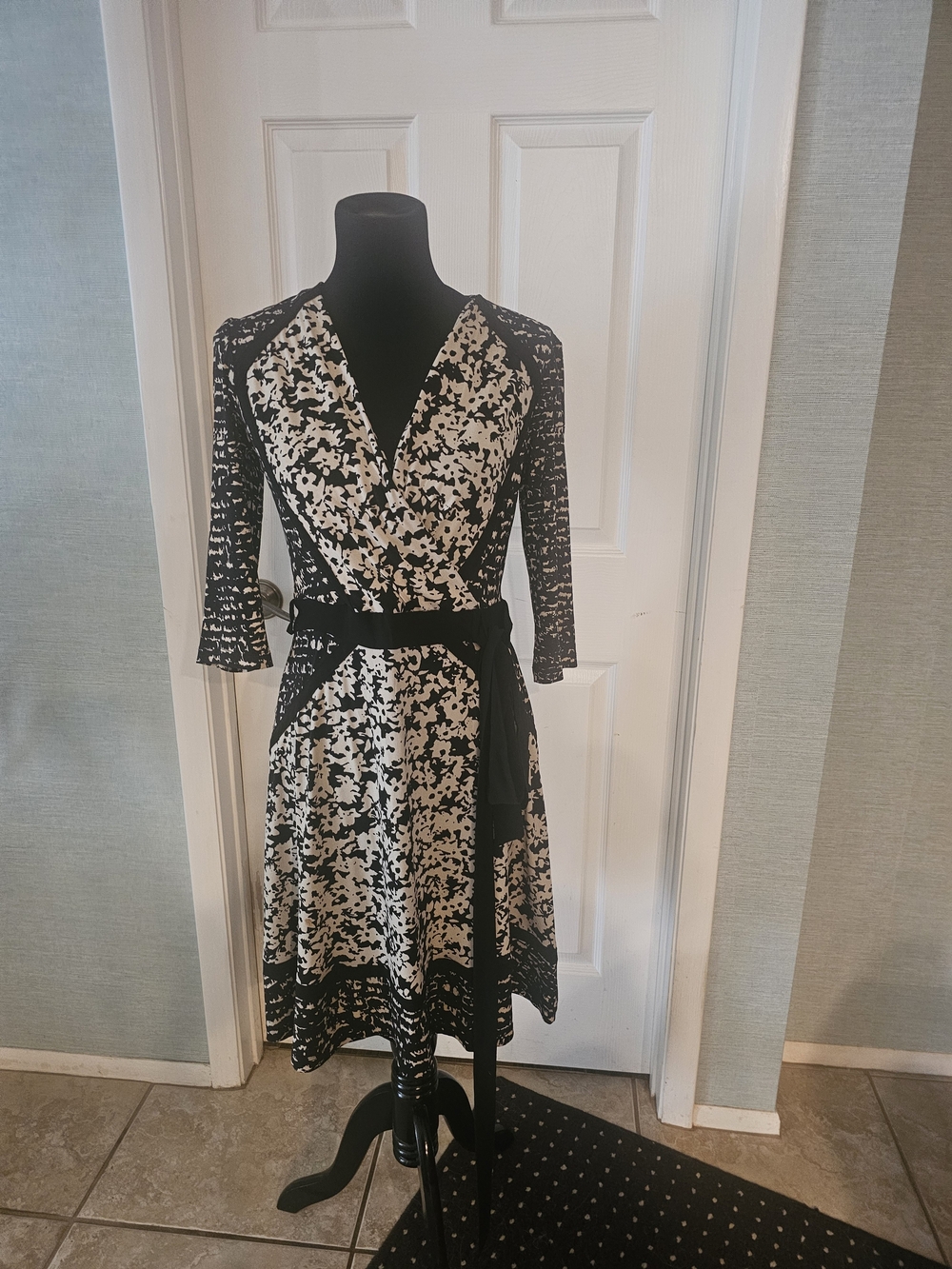 Taylor Black and White Floral Wrap Midi Dress